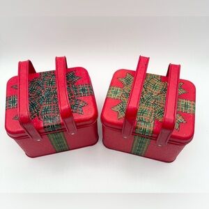 Vintage Potpourri Press Metal Basket Tins Christmas Presents 6" x 5" Set of 2